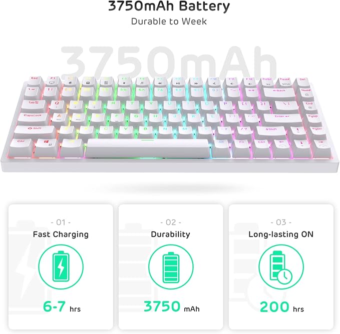 RK ROYAL KLUDGE RK84 Wireless RGB 75% Hot Swappable Mechanical Keyboard | 84 Keys Wireless Gaming Keyboard w/High-Capacity Battery, Triple Mode BT5.0/2.4G/USB-C, RK Custom Switch, Pro Driver Support - Image 8