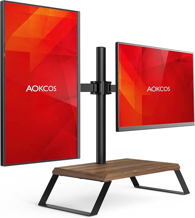 Dual Monitor Stand Riser for 12-27 Inch Computer Screens, Freestanding Double Monitor Stand for Desk, Adjustable Dual Monitor Mount Each Arm Hold up to 22lbs, VESA 75x75/100x100mm by AOKCOSTVSTAND