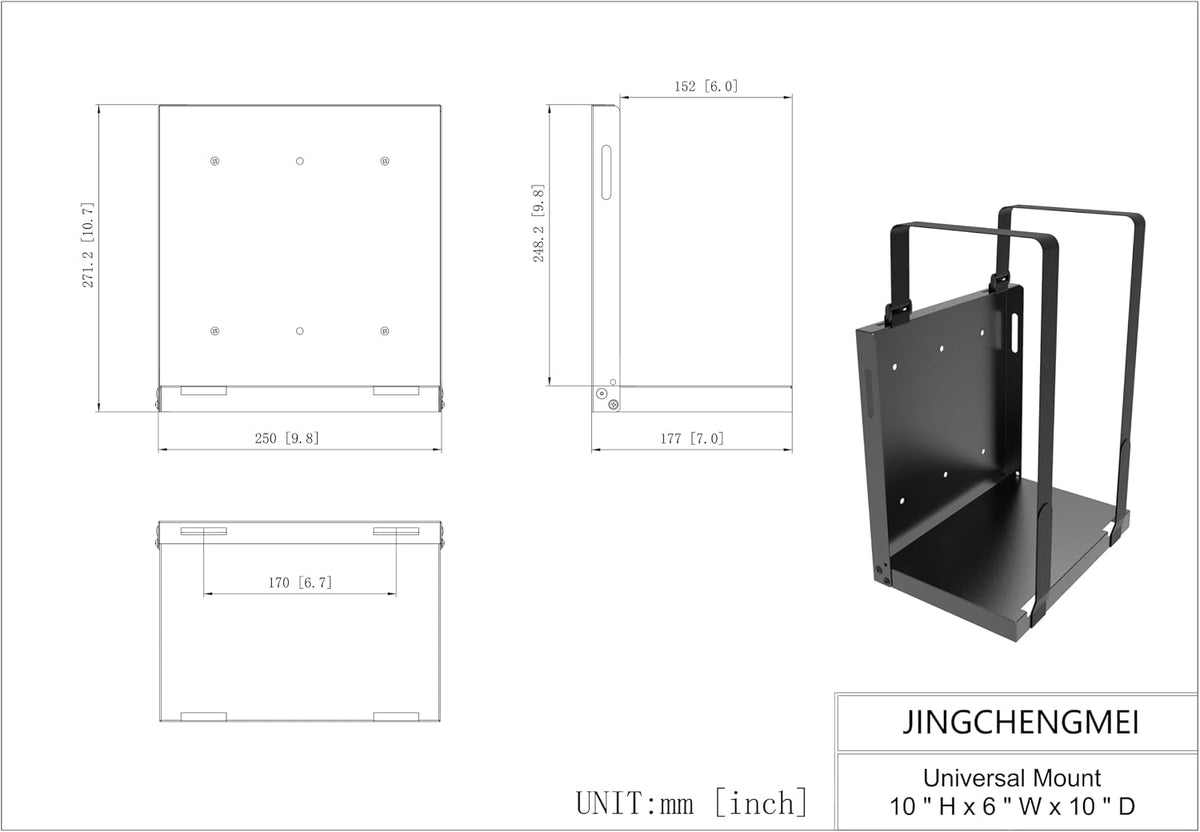 Universal Mount Computer Wall Mount 10" H x 6" W x 10" D, Adjustable Strap Mount for CPU, UPS, Computer Cases or Other Electronic Devices (Pack of 2) - Image 3