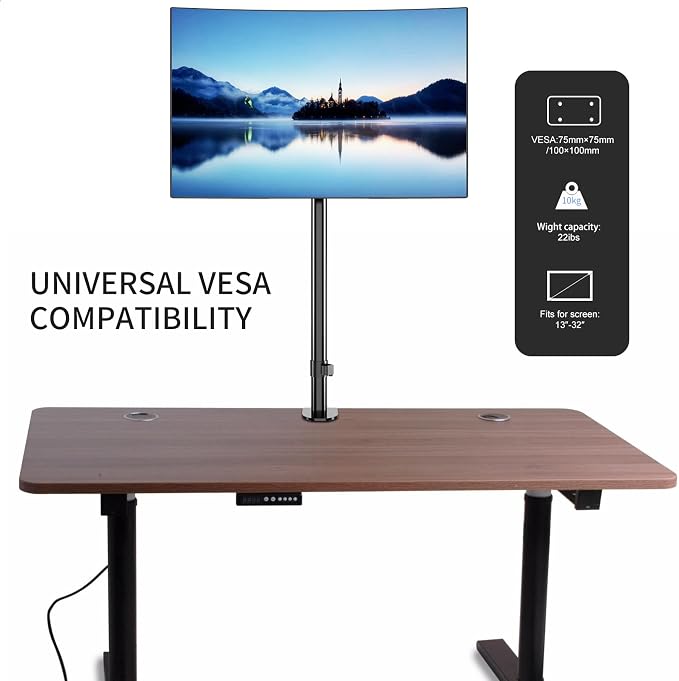 Pholiten Single Tall Monitor Stand Desk Mount，Extra Tall 31 Inch Fully Adjustable Monitor Mount for 13-32 Inch LCD Screen,Holds up to 22lbs | Fully Adjustable Tall Monitor Arm for 13-32 Inch LCD Screen, Holds up to 22lbs - Image 2