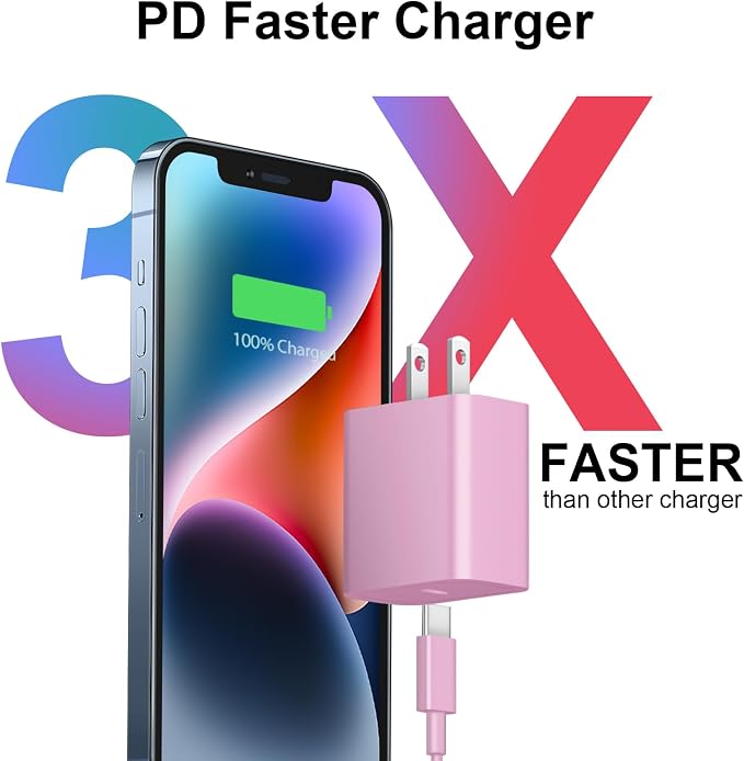 iPhone 17 16 15 Charger Fast Charging 3+3Pack 20W USB C Wall Charger with 6FT Fast Charging Cable Compatible with iPhone 17/17 Air/17 Pro/17 Pro Max/iPhone 16/15 Series, iPad Pro/AirPods -Pink - Image 2