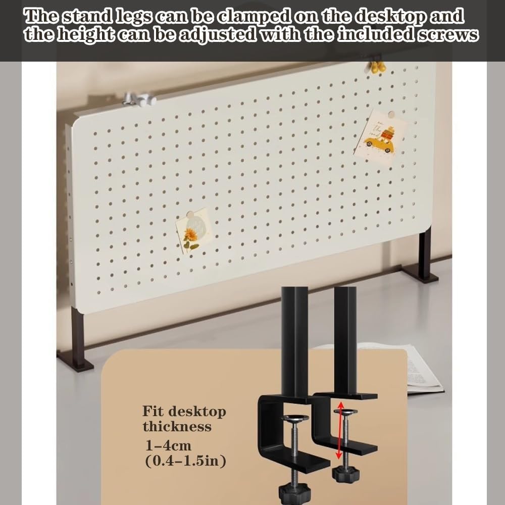 Clamp-on Desk Pegboard, Carbon Steel Desktop Pegboard Organizer with 4 Hooks, Standing Peg Board for Home Office, Desk Organizer Desk Accessories, No-Drill(15.7x15.7in) - Image 3