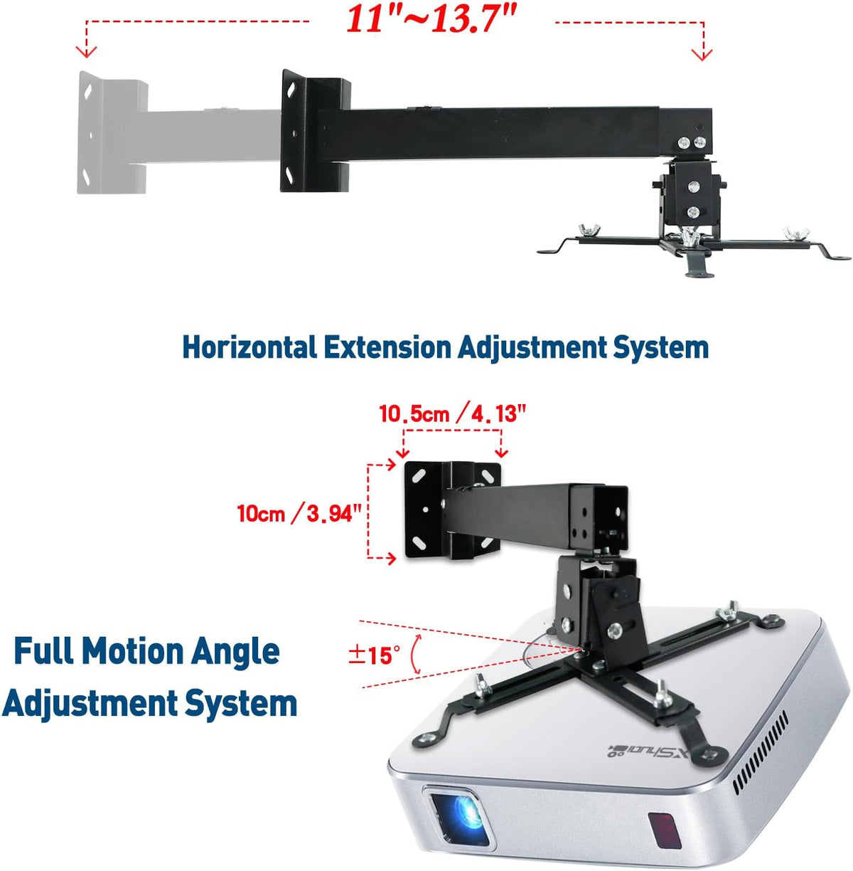 Projector Ceiling Wall Mount Adjustable Height from 11 to 13.7 Inches Bracket with Extendable Arms Low Profile Holder Hanger for Home Office Compatible with Epson Optoma Benq (Black) - Image 6