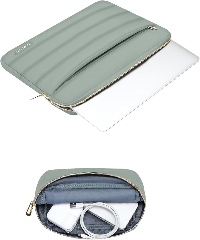 MOSISO Laptop Case 13.3 inch,13-13.3 inch Puffy Laptop Sleeve Carrying Case | Compatible with MacBook Neo/Air 13.6/Pro 13/14, HP Dell ASUS Lenovo, Polyester Horizontal Bag with Small Case,Antique Green - Image 5