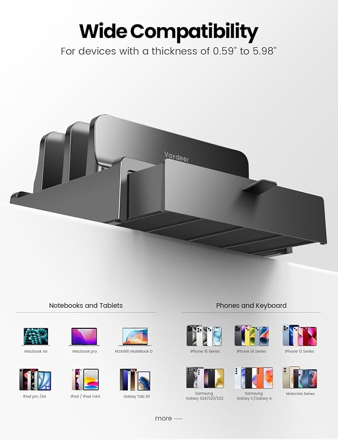 Vaydeer Vertical Laptop Stand with Drawer,Dual Slots Plastic Laptop Holder Storage with Space Saving 4-in-1 Design,Adjustable Laptop Organizer Stand for Desk,Supports MacBook,Chromebook,Surface,Dell - Image 4