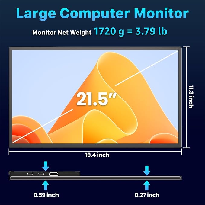 Upperizon Portable Monitor 21.5 inch FHD 110% sRGB 120Hz IPS HDR HDMI USB-C Travel Monitor for Laptop MacBook PC Surface PS5 Xbox, Large External Display with Kickstand & Speakers, VESA Compatible - Image 8