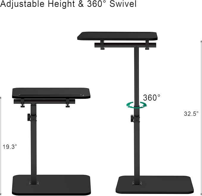 360° Swivel Sofa Side Table for Couch, Set of 2 | Adjustable Height, Laptop Table for Work, TV Trays Table for Snacks Reading, Fits Bed Chair, Phone & Tablet Slot - Image 6