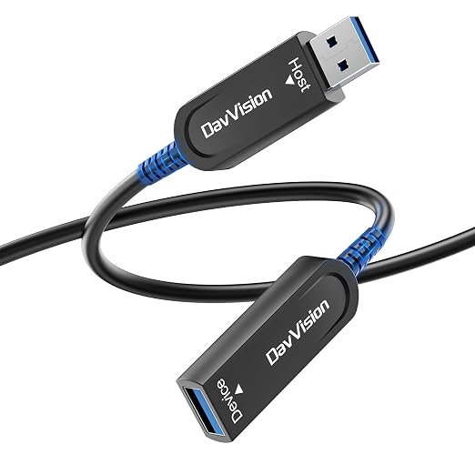 USB 3.2 Extension Cable 50 FT, Fiber Optic USB Cable 10Gbps Male to Female, Ultra Long Distance for Business Solution,Security Surveillance,VR/AR,Video Conference,3D Scanning,Machine Vision by DavVision