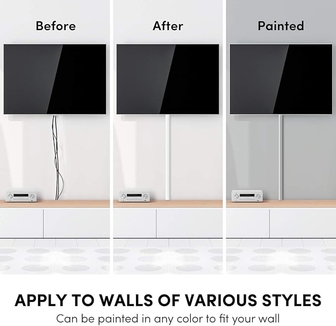 Cord Covers for Wires on Wall - 300in Cable Management Cable Hider - Cord Hiders for TV On Wall - Paintable Cable Concealer - Wire Covers for Cords - 20X (L16 x W0.95 x H0.5) - Medium | White - Image 9