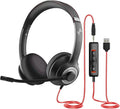 JIAMQISHI USB Headset with Microphone for PC, On-Ear Computer Laptop Headphones with Noise Cancelling Microphone in-line Control for Home Office Online Class Skype Zoom (USB+3.5mm, Black) by JIAMQISHI