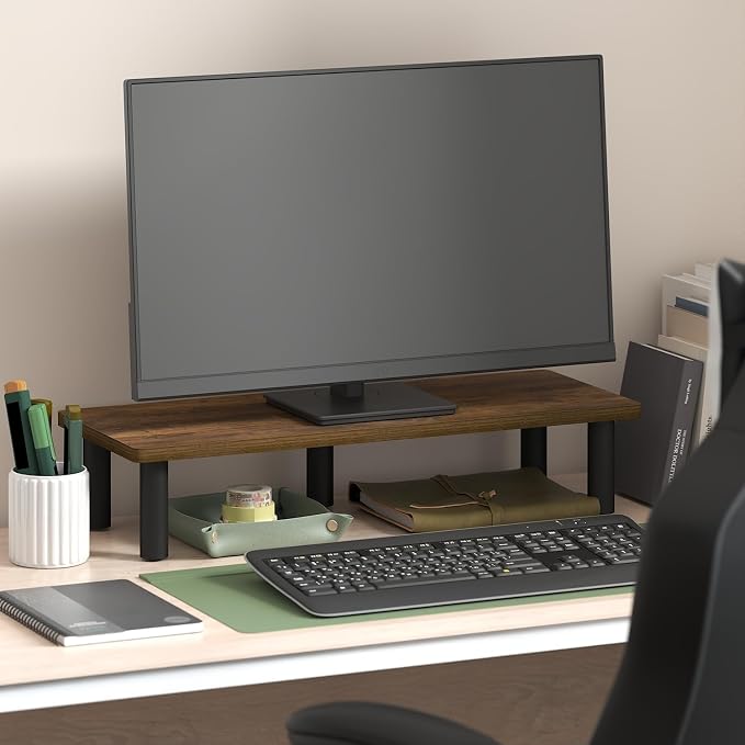 Furinno Turn-N-Tube Monitor Stand Riser, 23.6" Wide Rectangle Monitor Riser, Laptop Stand for Desk, Office Desk Accessories, Desktop Organizers and Accessories, Toolless Assembly, Amber Pine - Image 2