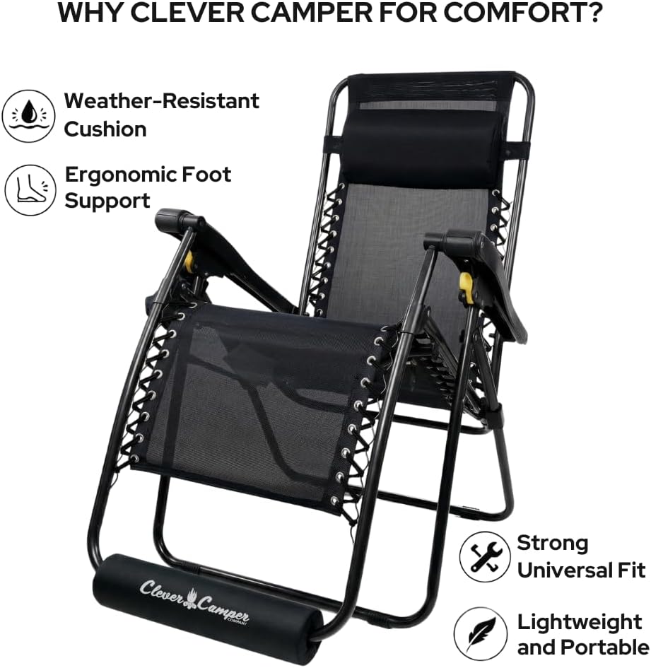 Zero Gravity Chair Foot Rest Cushion L 17.75" Black - Image 4