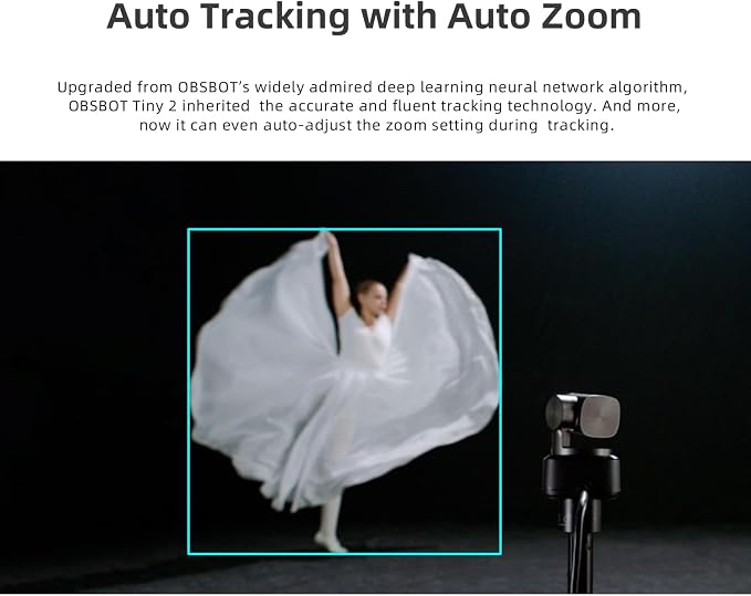 OBSBOT Tiny 2 4K PTZ Webcam 1/1.5" CMOS 50MP, W Mini Tripod | 1/1.5" 50MP Sensor 4K@30fps HDR 1080p@60fps 2-Axis AI Tracking Gesture/Voice Control Dual NR Mics Streaming, Meeting, Gaming - Image 7