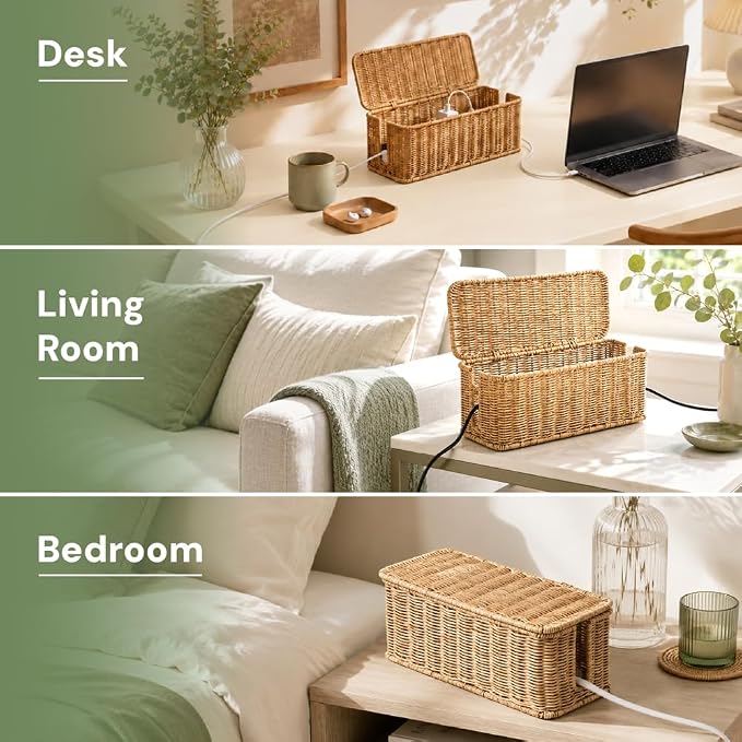 Cable Management Box, Handmade Rattan Cord Organizer for Power Strip | Open Slots Cord Hider for Power Strip, Router & USB Hub, Registered U.S. Design Patent - Image 7