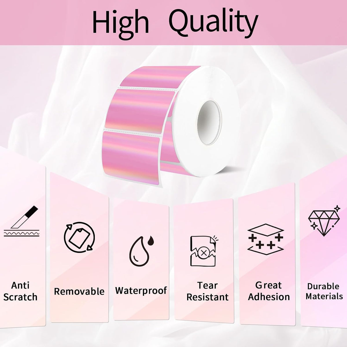 2.25"x1.25" Thermal Labels, Holographic Pink Thermal Labels- Strong Adhesive Thermasl Stickers for Small Business, Shipping, Mailing, Price Tag, Non BPA&BPS/ 300 Labels - Image 5