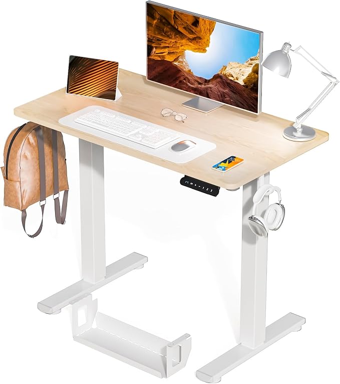 Kingant Standing Desk, 40x24 Inch Electric Height Adjustable Computer Desk | Ergonomic Small Sit Stand Desk Rising Desks for Home Office Stand Up Desk Computer Workstation with Cable Management by KINGANT