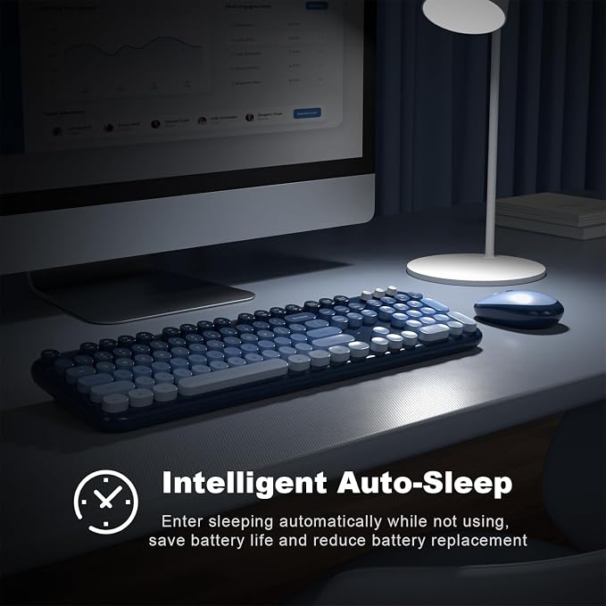 MOFII Wireless Keyboard and Mouse Combo,2.4G Typewriter Keyboard Quiet Mice | Retro Full Size Computer Keyboards, Cute Mouse, USB Dongle Plug and Play, for PC,Laptop,Desktop,Windows (Sea Blue Gradient) - Image 8
