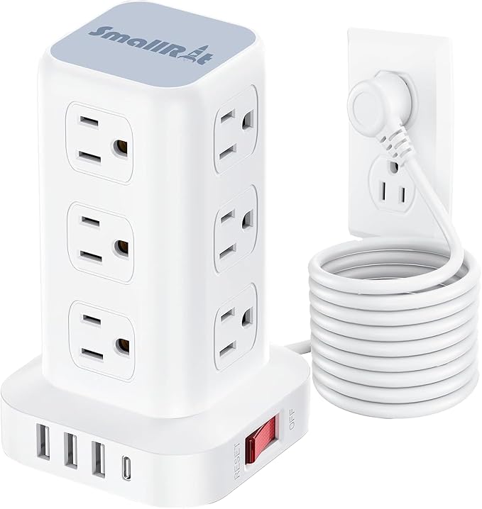Power Strip with 12 Outlets 4 USB (1 USB C), 10Feet Extension Cord with Multiple Outlets, Charging Station, Power Strip Tower, Home Office Desk Supplies by SMALLRT