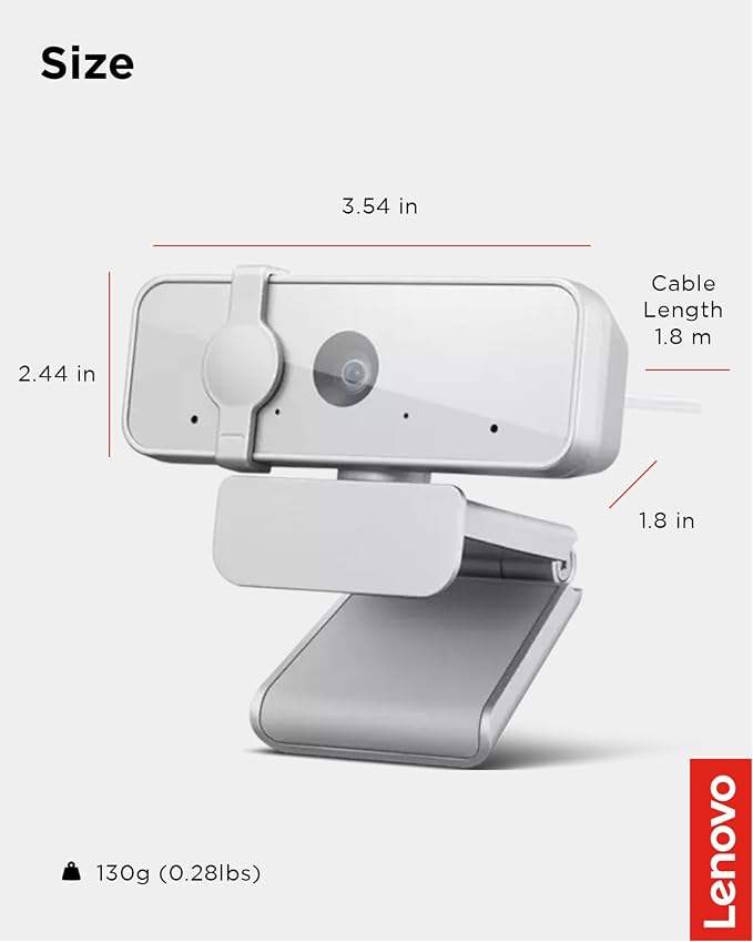 Lenovo HD 1080p Webcam (300 FHD) - Monitor Camera with 95° Wide Angle, 360° Rotation Pan & Tilt, Dual Microphones – Attachable Desktop Cam with Privacy Shutter for Remote Work, Streaming & Gaming - Image 7