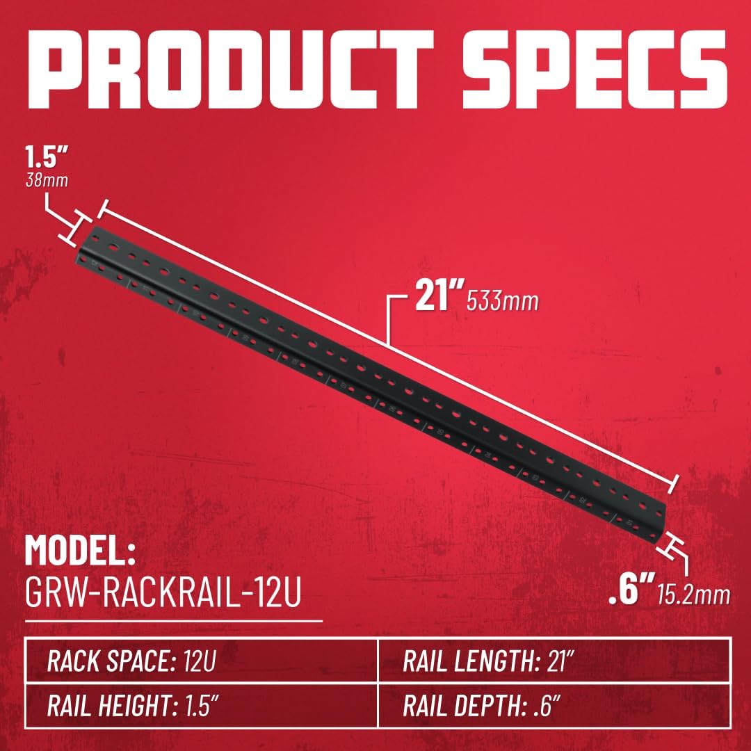 Gator Rackworks Heavy Duty Steel Rack Rail Set, 12U Rack Size (GRW-RACKRAIL-12U) - Image 6