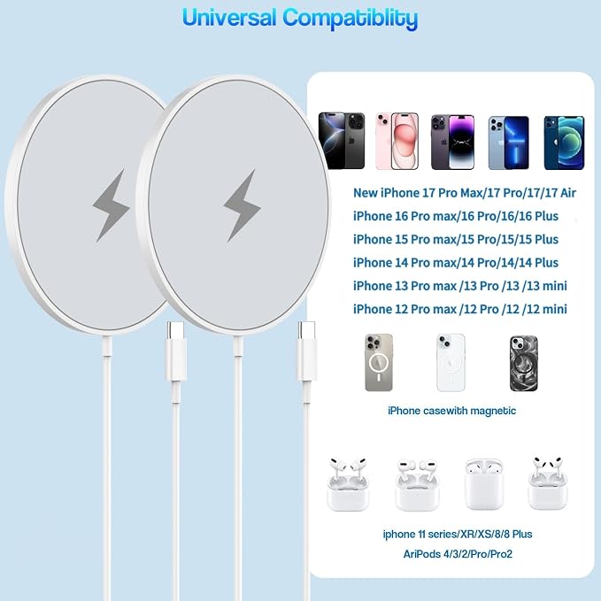 [Apple MFi Certified]Magnetic Wireless Charger for iPhone 17 16 15,2Pack 6FT 15W Apple Fast Mag-Safe Charger USB C Fast Charging Block for iPhone 17/17 Air/16/16 Pro/Pro Max/15/14/13/Plus/Pro/Pro Max - Image 3