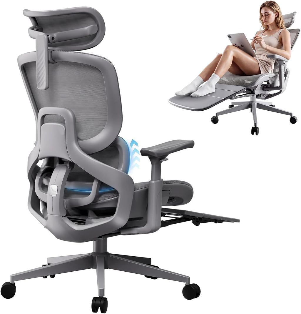 FLOW360 Ergonomic Mesh Office Chair with Footrest, Big&Tall Chair Gray MS by Leftop