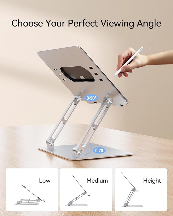 Orlian Foldable Aluminum Laptop Stand for 10-17.3" Laptops, Height Adjustable Portable Ergonomic Computer Holder, Space Saving Desk with Heat Dissipation. Compatible with MacBook/Dell/HP etc, Silver - Image 3