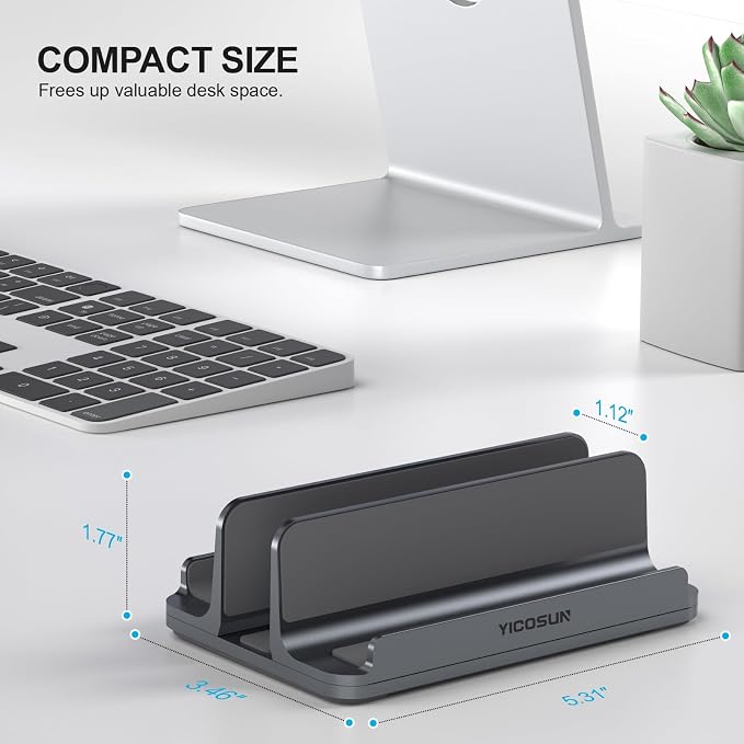YICOSUN 3-Slot Aluminum Vertical Laptop Stand for Desk - Adjustable Width Dock for MacBook, Surface, Samsung, HP, Dell up to 17.3 inches - Space-Saving & Protective Design - Gray - Image 6