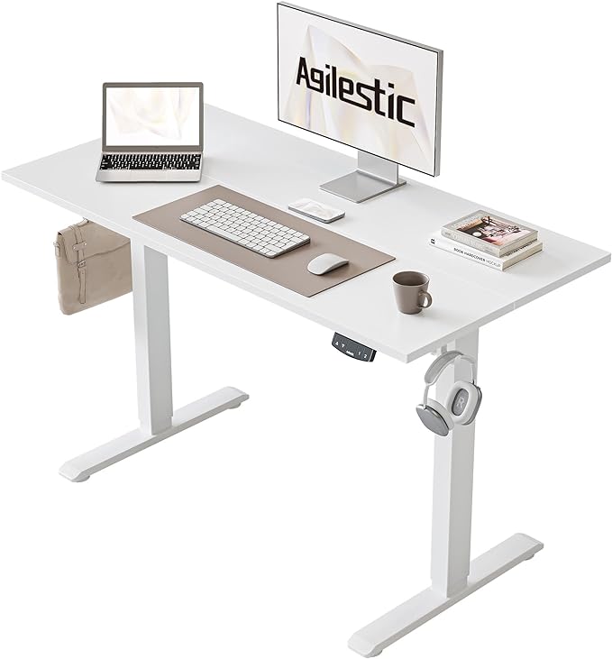 Agilestic 40 * 24 Inch Height Adjustable Electric Standing Desk, White | Sit Stand Up Computer Desk, Memory Presets, Stable Steel Frame,154 lbs, Easy Assembly, Splice Board, Home Office, Studying by Agilestic