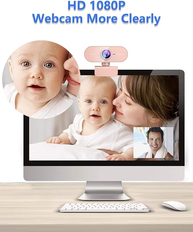 Webcam for pc with Microphone,Full Hd 1080P Pink Streaming Web Cam with Mic for Mac Laptop, Small Computer Camera for Desktop,Cheap Face Cam for Video Conference,Zoom,Microsoft Teams Meet - Image 2