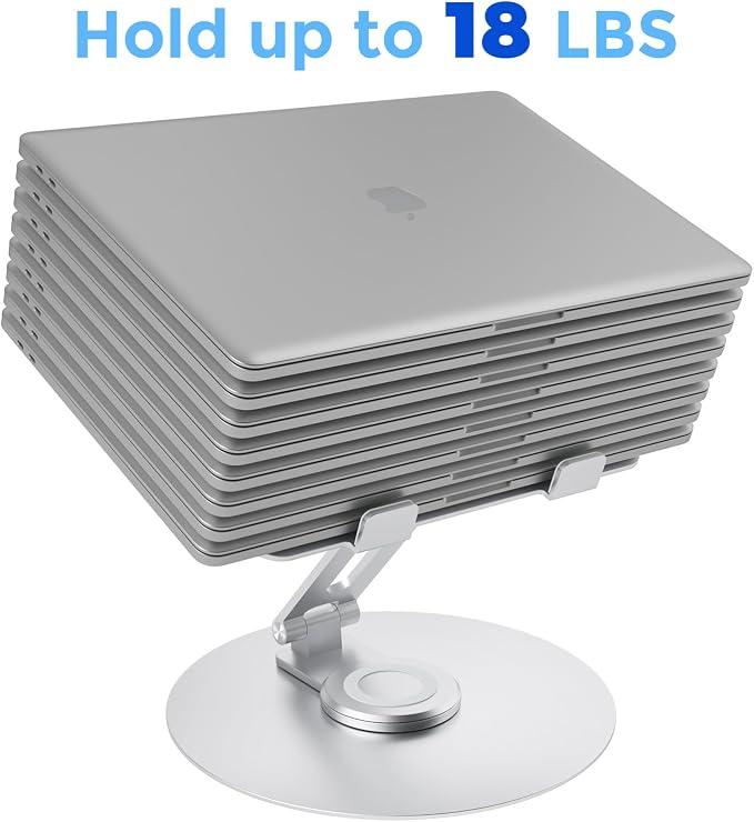 Swivel Laptop Stand for Desk, Adjustable Height Aluminum Computer Stand with 360 Rotating Base, Foldable Ergonomic Riser, Portable Laptop Holder Compatible with MacBook, All Laptops 10-17'', Chrome - Image 4