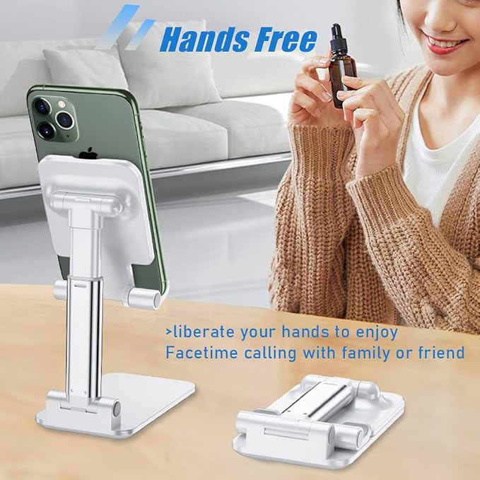 2 Pcs MT-6 Cell Phone Holder, Adjustable Angle and Height, Anti-Slip Silicone Pad, Foldable and Portable, Compatible with 4-8 Inch Devices - Image 3