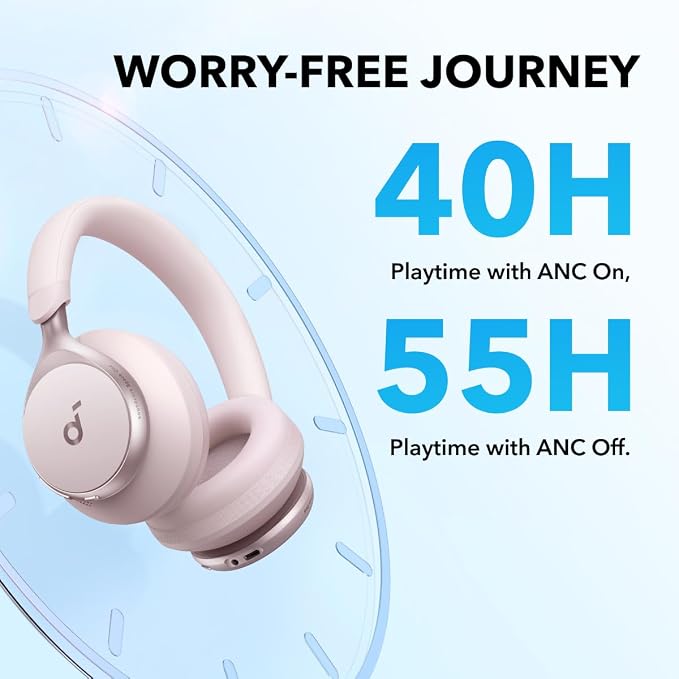 Soundcore Anker Space One ANC Over-Ear Headphones, Voice Reduction | Active Noise Cancelling, Comfortable Fit, Bluetooth, 40H ANC Playtime, App Control, LDAC Hi-Res, 3 Mics with AI, Travel-Ready - Image 5