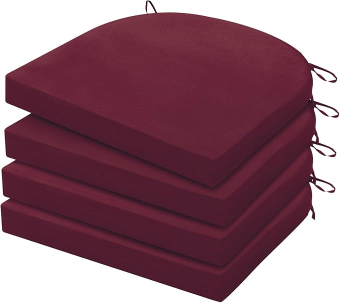 HARBOREST Outdoor Chair Cushions Set of 4, Water Resistant Patio Chair Cushions with Ties, Outdoor Seat Cushions for Patio Furniture, 17"x16"x2", Burgundy by HARBOREST