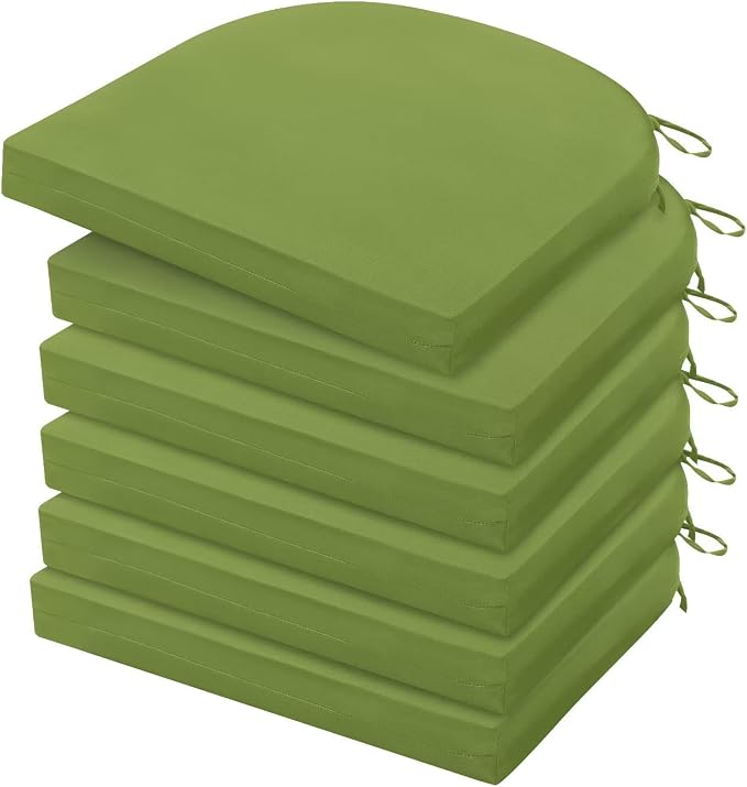 HARBOREST Outdoor Chair Cushions Set of 6, Water Resistant Patio Chair Cushions with Ties, Outdoor Seat Cushions for Patio Furniture, 17"x16"x2", Grass Green by HARBOREST