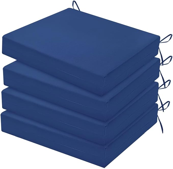 HARBOREST Outdoor Chair Cushions Set of 4, Water Resistant Patio Chair Cushions with Ties, Square Corner Outdoor Seat Cushions for Patio Furniture, 18.5"x16"x3", Royal Blue by HARBOREST
