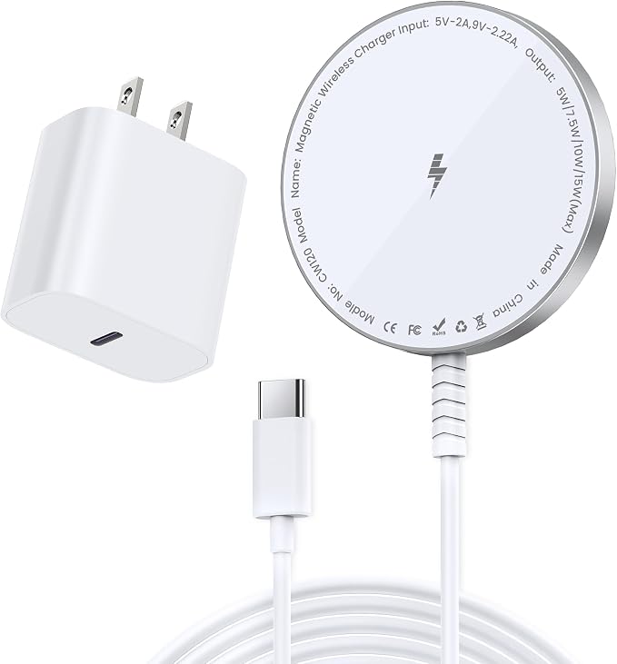 MagSafe Charger Magnetic Wireless Charging iPhone 17-12 & Airpods Series | [Apple MFi Certified]Aluminum Alloy Heat Dissipation, Strong Magnet, 5FT Long Cable Reach in Desk & Bedside, with 20W Adapter by WirelessCharger