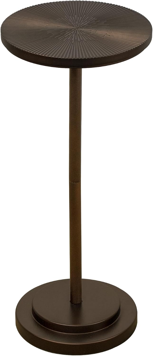 COVLON Drink Table, Carved Table Top Martini Table, Small Side Table, Weighted Base Pedestal Table for Living Room, Bedroom, Bathroom, Brown - Image 7