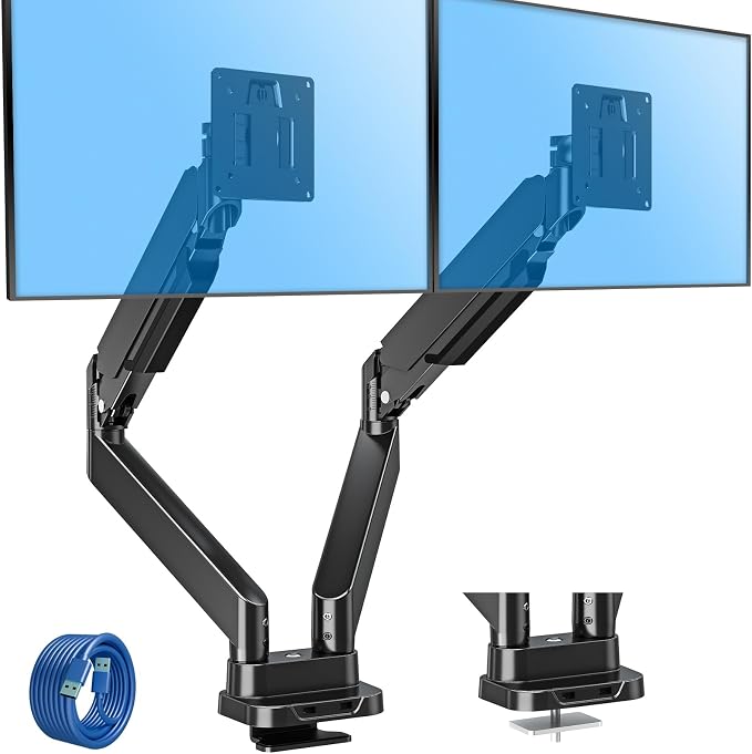 MOUNTUP Dual Monitor Mount Fits Max 39'' Screen, Ultrawide Dual Monitor Desk Mount Hold 4.4-33 lbs, Adjustable Gas Spring Double Monitor Arms, Computer Monitors Stand with USB, VESA Monitors Bracket by MOUNTUP