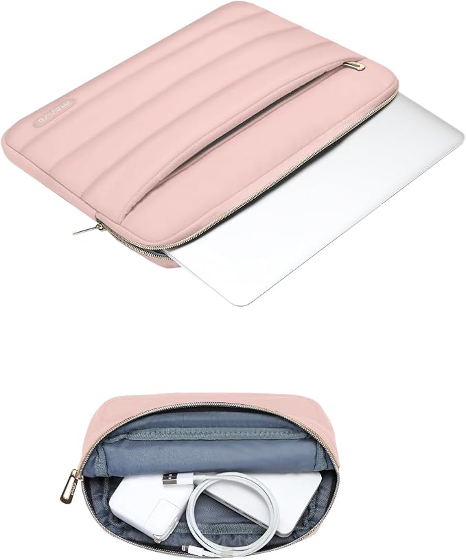MOSISO Laptop Case 16 inch, 15-15.6 inch Puffy Laptop Sleeve Carrying Case | Compatible with MacBook Pro 16, HP Dell ASUS Acer Toshiba Lenovo, Polyester Horizontal Bag with Small Case, Pink - Image 3