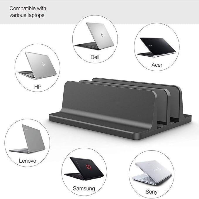 Universal Laptop Vertical Stand, Dual Desktop Adjustable Notebook Stand (up to 17.3 inches) for Samsung/HP/Dell/Chrome Book laptops (Black) - Image 3