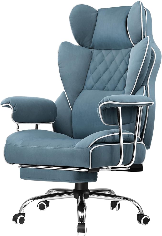 GTPLAYER Gaming Chair,Office Chair with Pocket Spring Lumbar Support, Ergonomic Comfortable Wide Office Desk Computer Chair with Outward Fixed Soft Armrests and Footrest (Fabric, Blue) by GTPLAYER