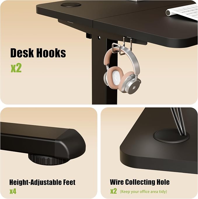 40"x24" Standing Desk, Height Adjustable Sit-Stand Home Office, Black | Electric Adjustable Standing Desk, Sit to Stand Computer Office Desk with Splice Board, Memory Preset, Lifts 28.7''-46.5" - Image 8