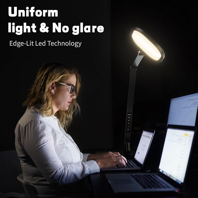 LED Desk Lamp for Home Office, Soft Edge-lit Design - Modern Style | Eye-Caring Diffused Light, Professional Computer Light for Reading, Crafts & Zoom, Dimmable with 30 Modes, Memory & Timer - Image 4