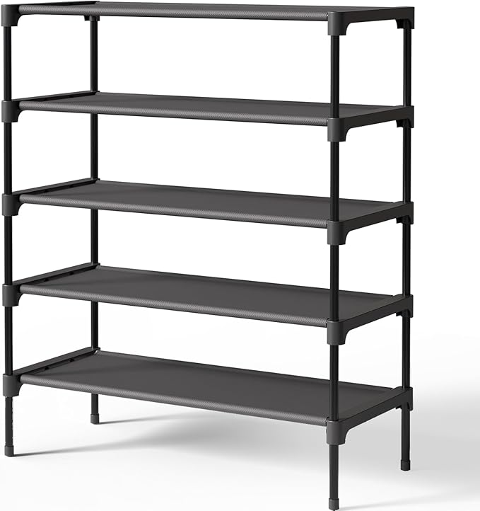 Kitsure Shoe Rack - Non-Woven Shoe Rack Shelf, Shoe Organizer for Closet, Entryway, Garage & Corridor, Stackable Shoe Shelves, 27.5" Wide - 5 Tier, Black | Shoe Organizer for Closet, Entryway, Garage, Stackable Shoe Shelves, college dorm&apartment esse... by Kitsure