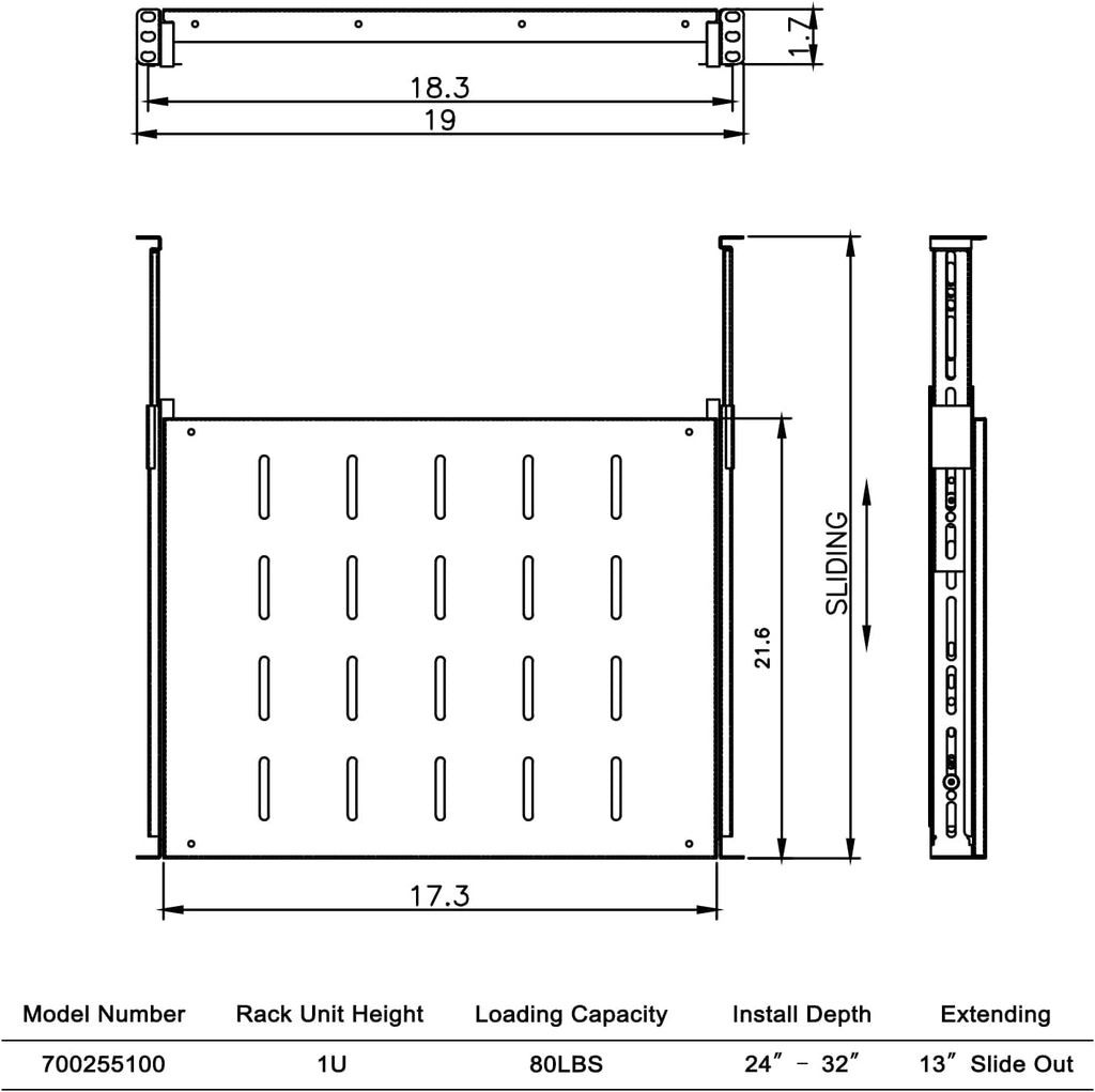 Sliding Fixed Rack Server Shelf 1U 19inch 4 Post Rack Mount-Adjustable 24inch-32inch - Image 3