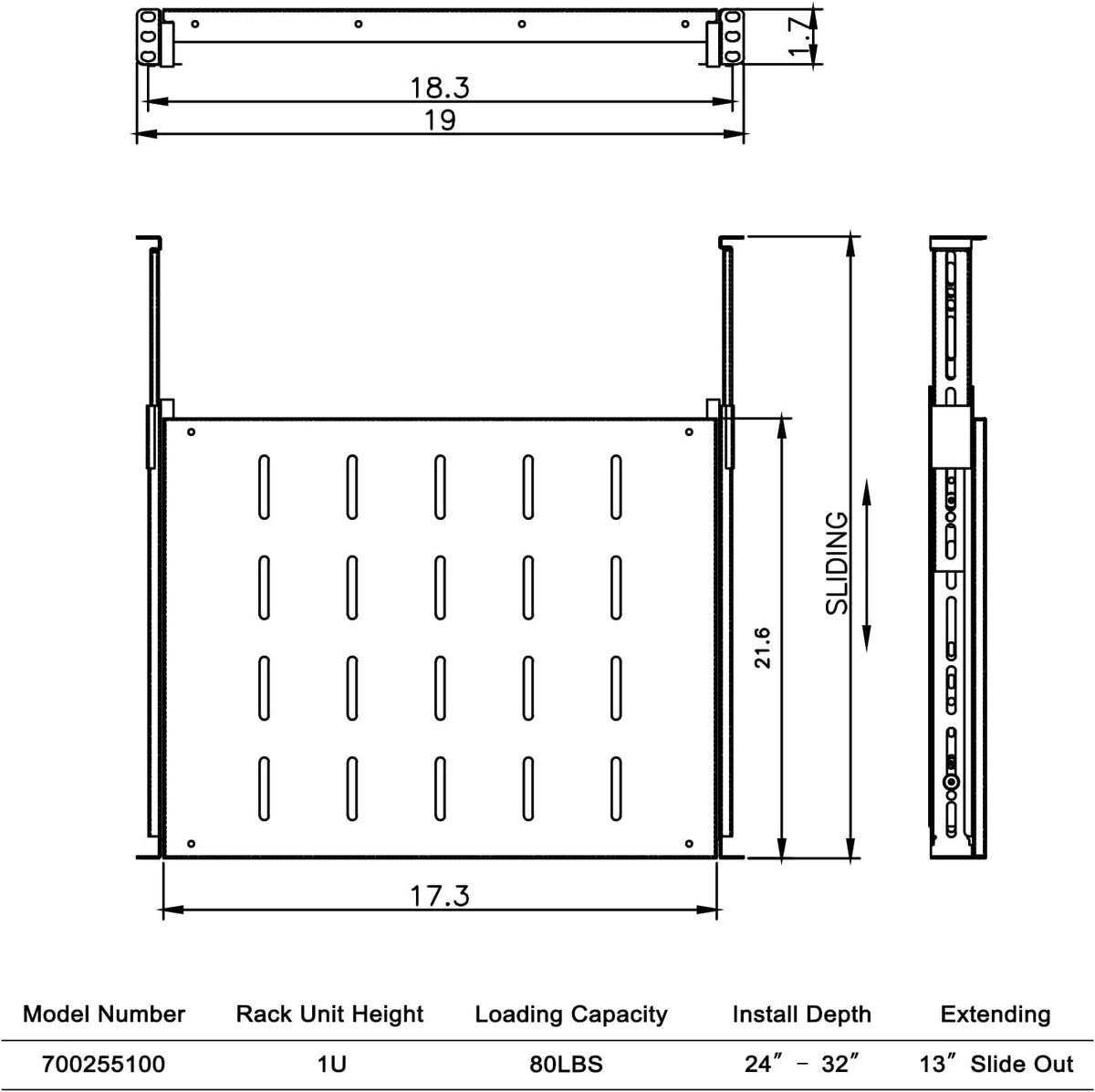 Sliding Fixed Rack Server Shelf 1U 19inch 4 Post Rack Mount-Adjustable 24inch-32inch - Image 3