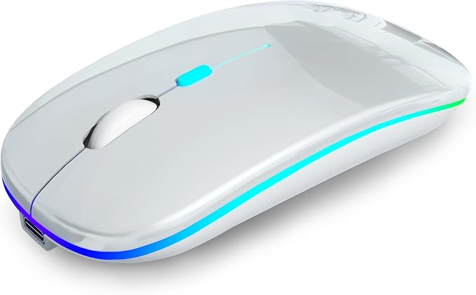 AIKOKOK Wireless Mouse, Bluetooth Mouse Rechargeable Dual Mode, Silver | BT 5.2 & 2.4G USB Receiver,3 Adjustable DPI,LED Lights,Slim,Silent,Portable Computer Mouse for Laptop,PC,MacBook,iPad,Tablet by AIKOKOK