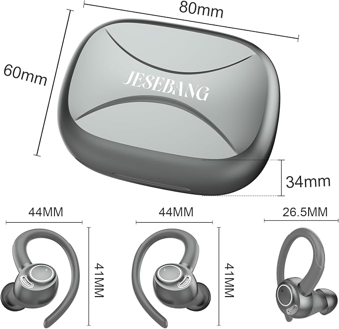 Wireless Earbuds, Bluetooth 5.4 Headphones Sport Over Ear Buds With ENC Mic | Noise Cancelling Mic,48H, Wireless Earphone with Earhooks, Stereo Deep Bass, IP7 Waterproof Ear Bud for Workout Running, Grey - Image 8