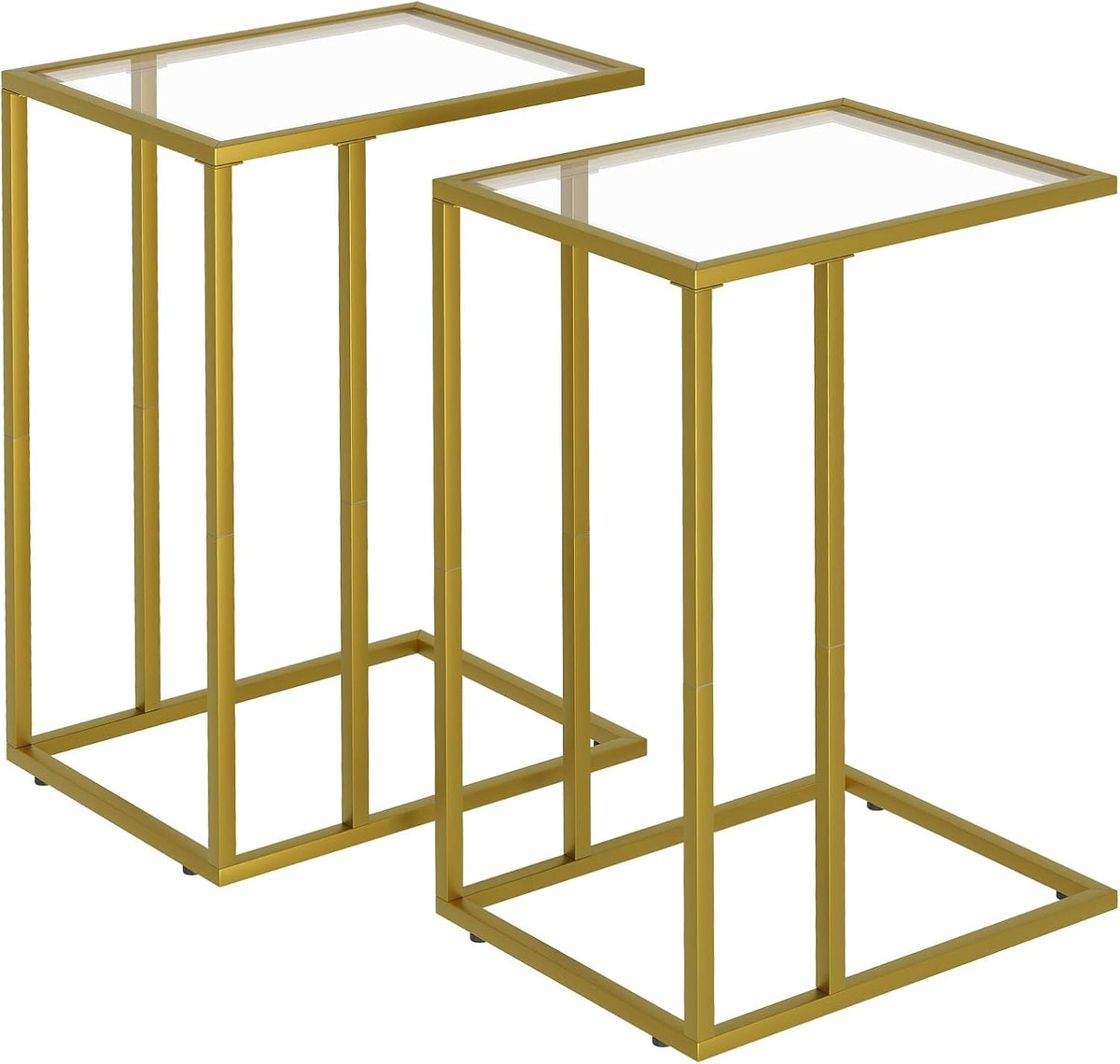 C Shaped End Side Table Set of 2,Couch Sofa Table for Small Space,Tempered Glass Snack Side Table with Metal Frame for Living Room, Bedroom, Bedside, Modern Style, Gold by Adompacat